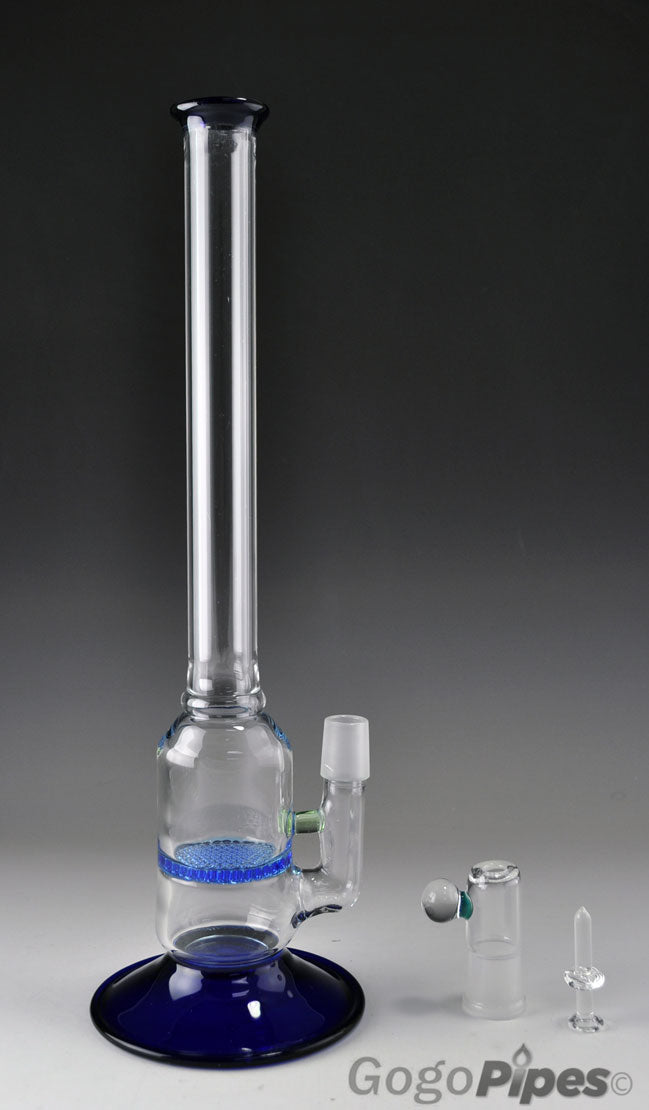 Honeycomb Glass oil Rig Water Pipe Blue